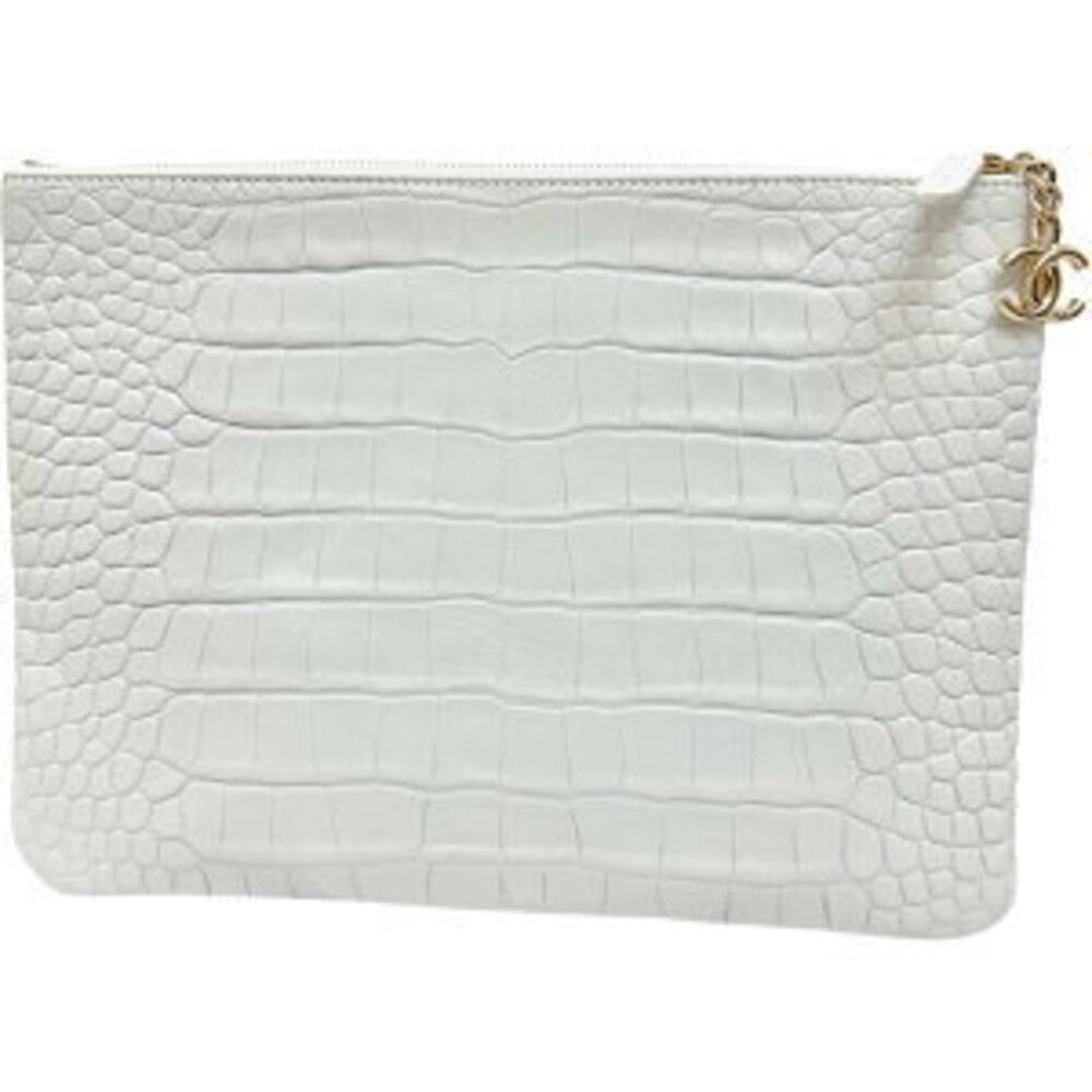 Chanel Leather Crocodile Bag Card White Embossed Sticker Clutch